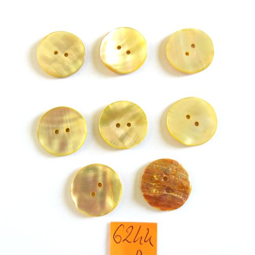 8 boutons en nacre orrangé/jaune - vintage - 22mm - 6244d