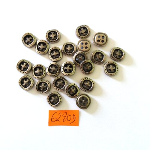 25 boutons en résine argenté - vintage - 11mm - 6280d