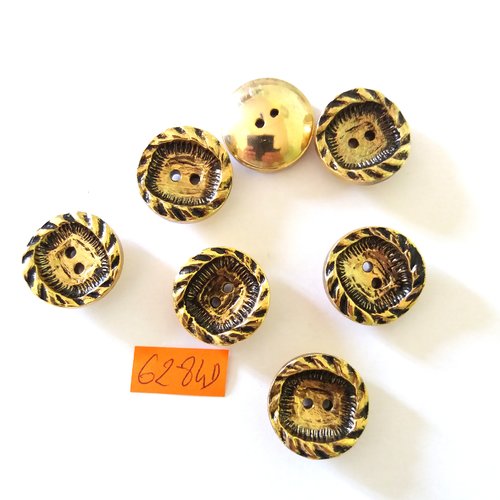 7 boutons en résine doré - vintage - 23mm - 6284d