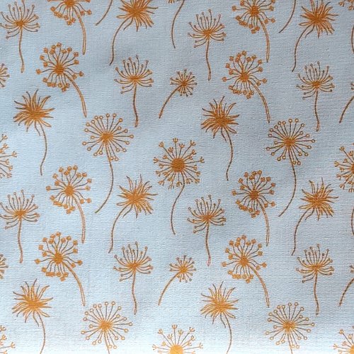Coupon tissu stenzo popeline de coton – pissenlit orange , fond blanc - 50x50cm
