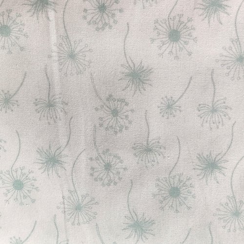 Coupon tissu stenzo popeline de coton – pissenlit vert d'eau , fond blanc - 50x50cm