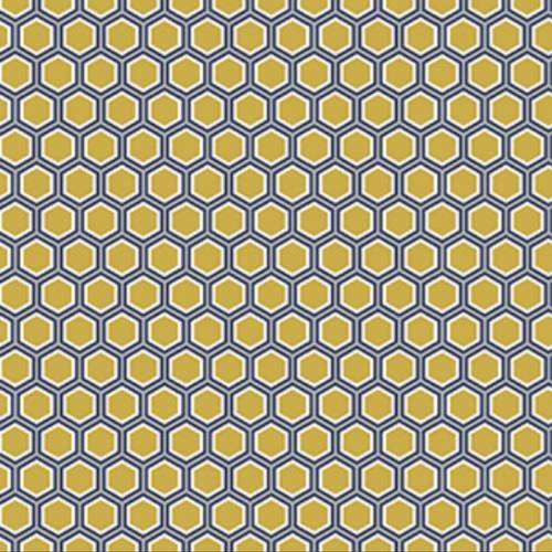 Coupon tissu coton – héxagone bleu jaune / géométrique - 40x50cm