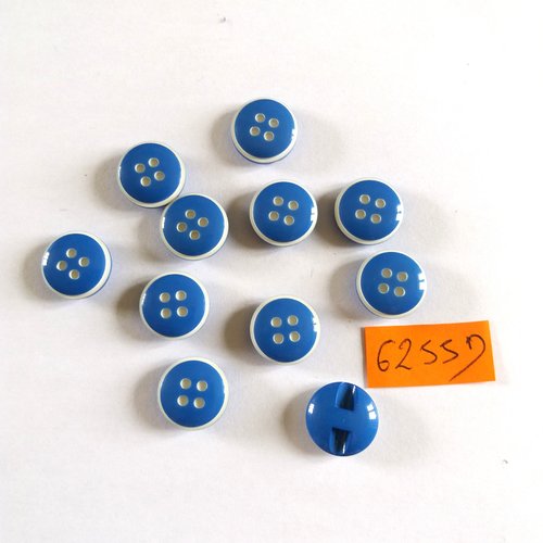 11 boutons en résine bleu et blanc - vintage - 15mm - 6255d