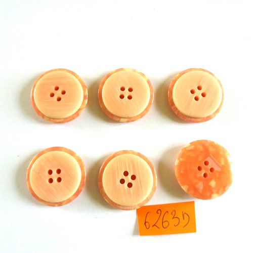 6 boutons en résine rose - vintage - 27mm - 6263d