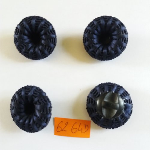 4 boutons en résine et passementerie bleu foncé - vintage - 32mm - 6264d