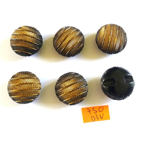 6 boutons en résine doré et noir - vintage - 22mm - 750div