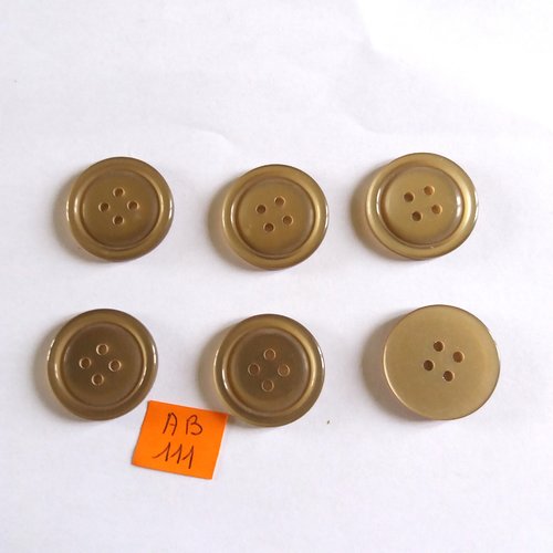 6 boutons en résine gris/marron - 26mm - ab111