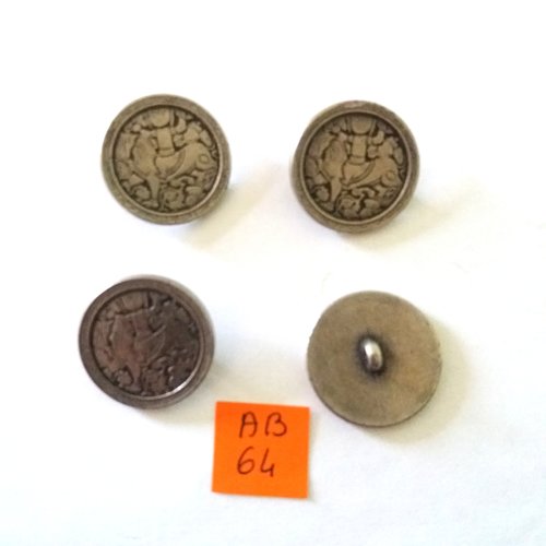 4 boutons en métal argenté - 25mm - ab64