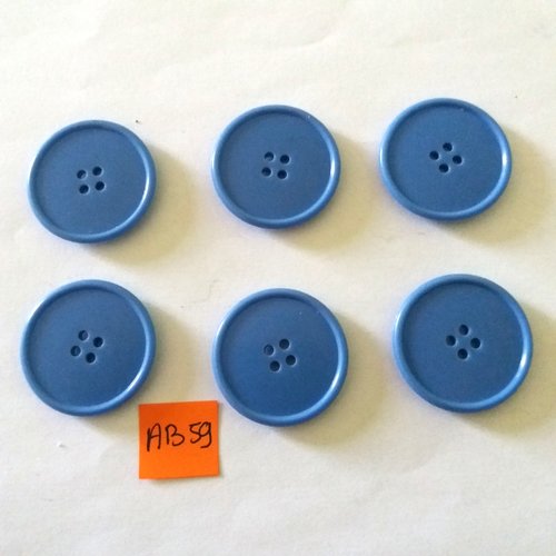 6 boutons en résine bleu - 31mm - ab59
