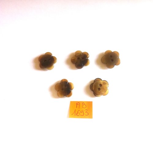 5 boutons en résine marron - fleur - 16mm - ab1693