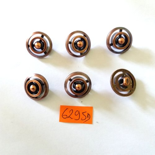 6 boutons en résine cuivre - vintage - 19mm - 6295d