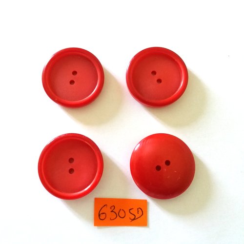 4 boutons en résine rouge - vintage - 30mm - 6305d
