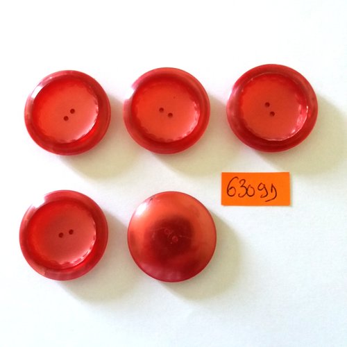 5 boutons en résine rouge - vintage - 32mm - 6309d