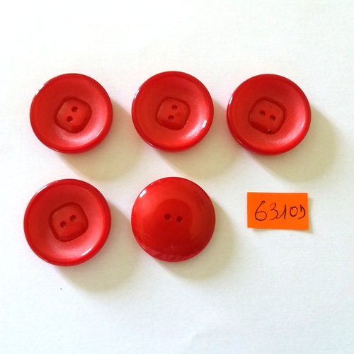 5 boutons en résine rouge - vintage - 31mm - 6310d