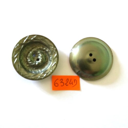 2 boutons en résine vert - vintage - 36mm - 6324d