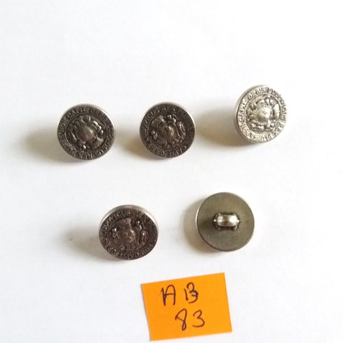 5 boutons en métal argenté - un blason - 15mm - ab83