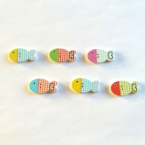 6 boutons fantaisies en bois - poisson multicolore - 13x25mm - bri474 n°2