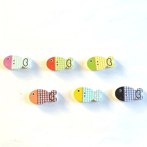 6 boutons fantaisies en bois - poisson multicolore - 13x25mm - bri474 n°7