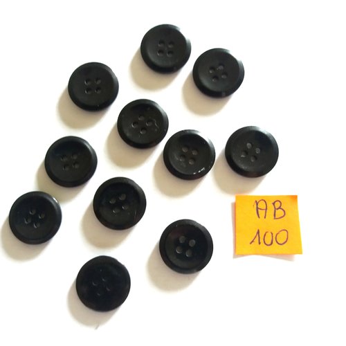 11 boutons en résine noir - 15mm - ab100