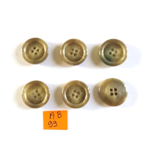 6 boutons en résine vert/gris - 22mm - ab99