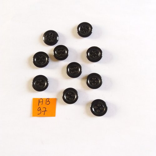 10 boutons en pate de verre noir - 14mm - ab97