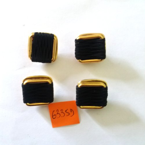 4 boutons en résine doré et passementerie noir - vintage - 23x23mm - 6335d
