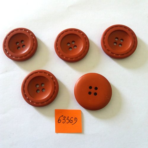 5 boutons en résine marron - vintage - 31mm - 6336d