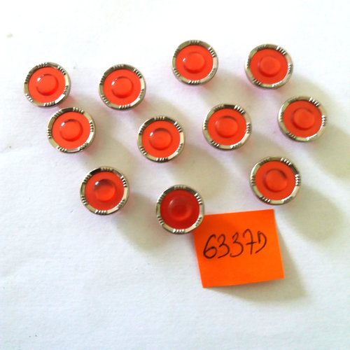 11 boutons en résine argenté et rouge - vintage - 8mm - 6337d