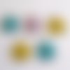 5 boutons fantaisies en bois - coccinelle - bleu jaune et mauve - 30x29mm - f3 n°3