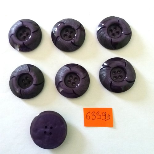 7 boutons en résine violet - vintage - 30mm - 6339d