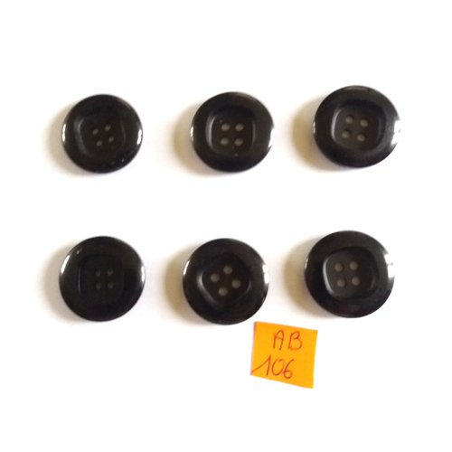 6 boutons en résine noir - 22mm - ab106