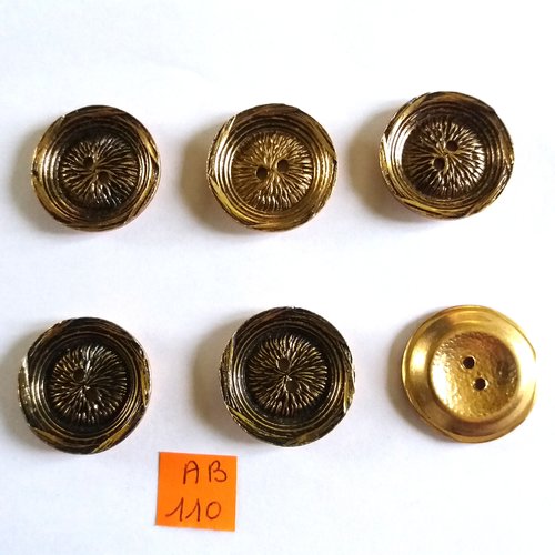 6 boutons en métal doré - 28mm - ab110