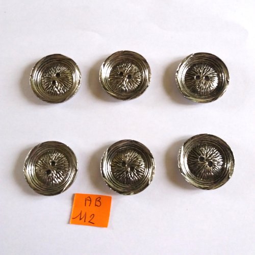 6 boutons en métal argenté - 28mm - ab112