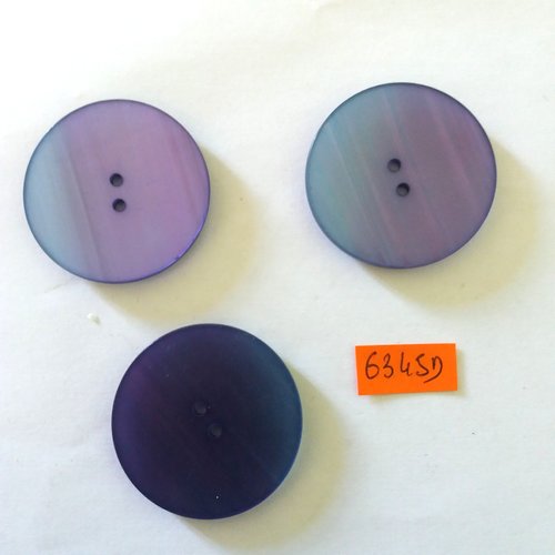 3 boutons en résine violet - vintage - 40mm - 6345d