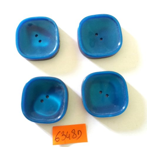 4 boutons en résine bleu canard - vintage - 32mm - 6348d