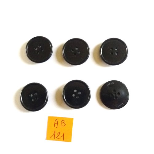 6 boutons en résine noir - 22mm - ab121