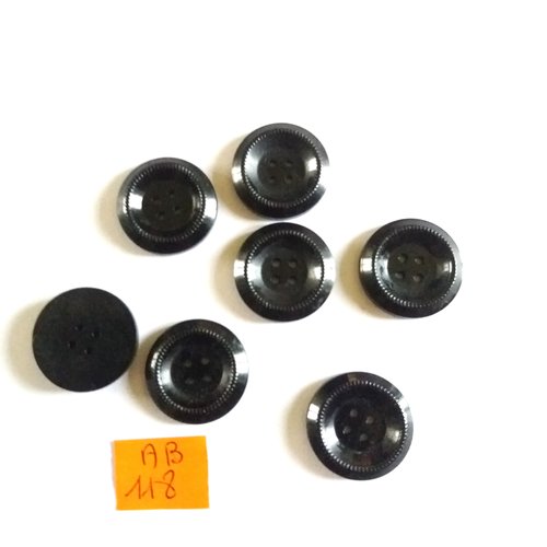 7 boutons en résine noir - 22mm - ab118