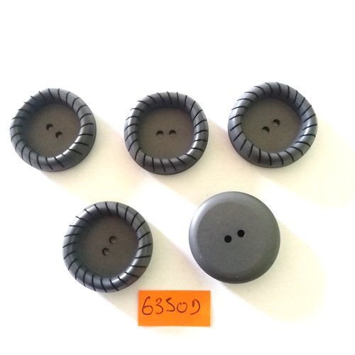 5 boutons en résine gris foncé - vintage - 30mm - 6350d