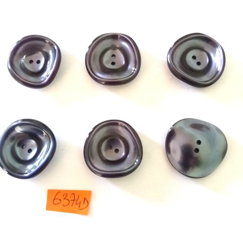 6 boutons en résine gris foncé - vintage - 30mm - 6374d