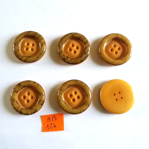 6 boutons en résine marron et ambre - 31mm - ab127