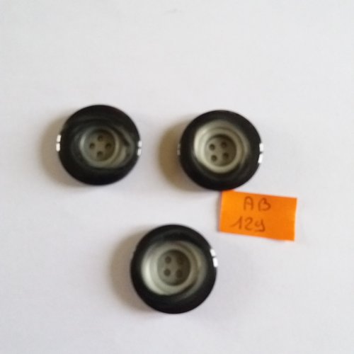 3 boutons en résine gris et noir - 27mm - ab129