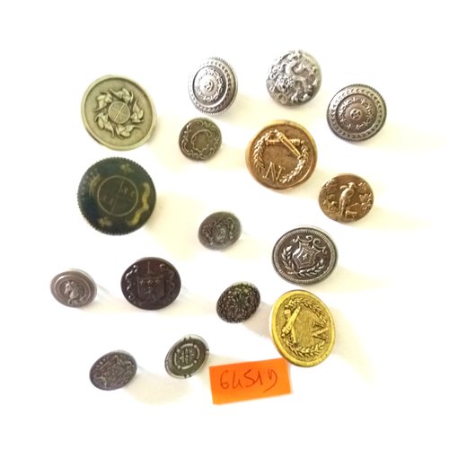 16 boutons en métal doré et argenté - vintage - 6451d