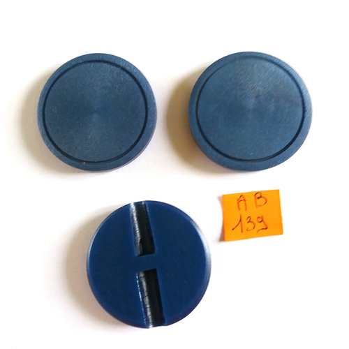 3 boutons en résine bleu - 39mm - ab139