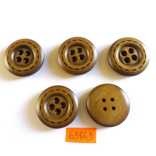 5 boutons en résine marron - vintage - 34mm - 6384d
