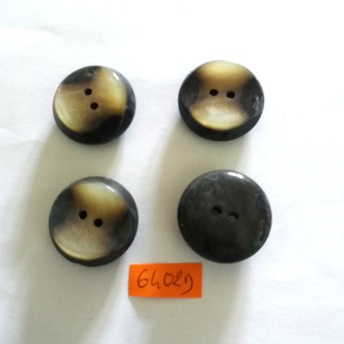 4 boutons en résine marron et doré - vintage - 30mm - 6402d
