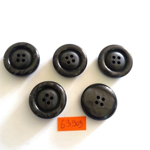 5 boutons en résine gris - vintage - 30mm - 6390d