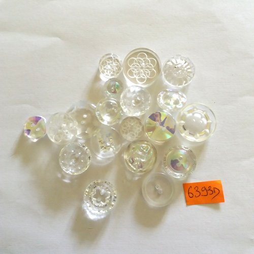 19 boutons en résine transparent - vintage - 6393d