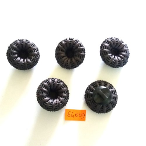 5 boutons en résine noir et passementerie gris foncé - vintage - 32mm - 6400d