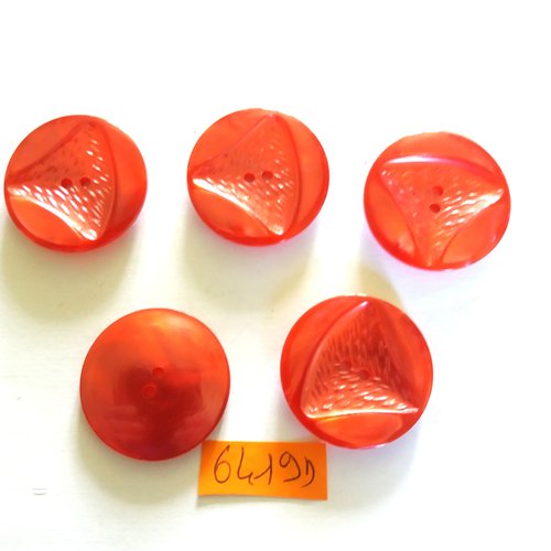 5 boutons en résine rouge - vintage - 31mm - 6419d