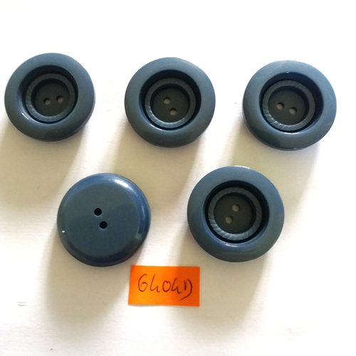 5 boutons en résine bleu - vintage - 31mm - 6404d